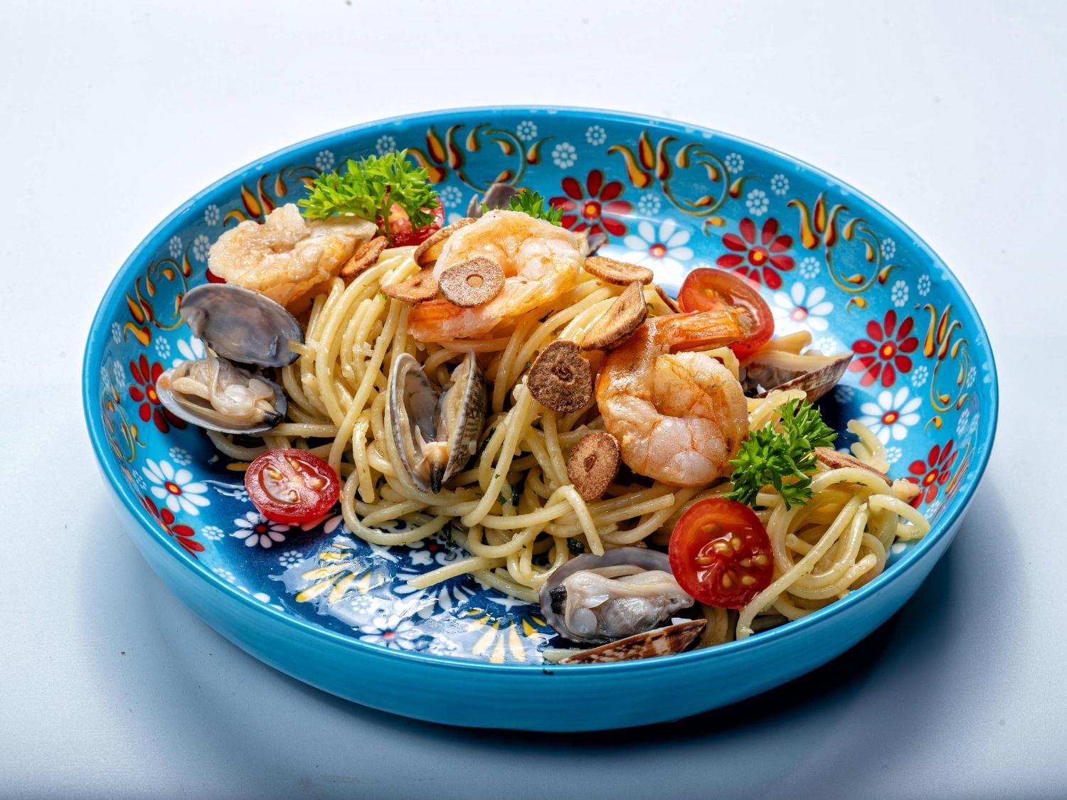 Aglio Olio Spaghetti with prawn and clam